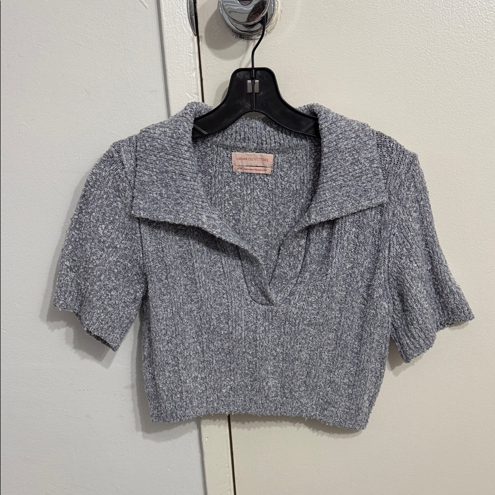 Urban Outfitters Heather Gray Short Sleeve Knit Polo Crop Top